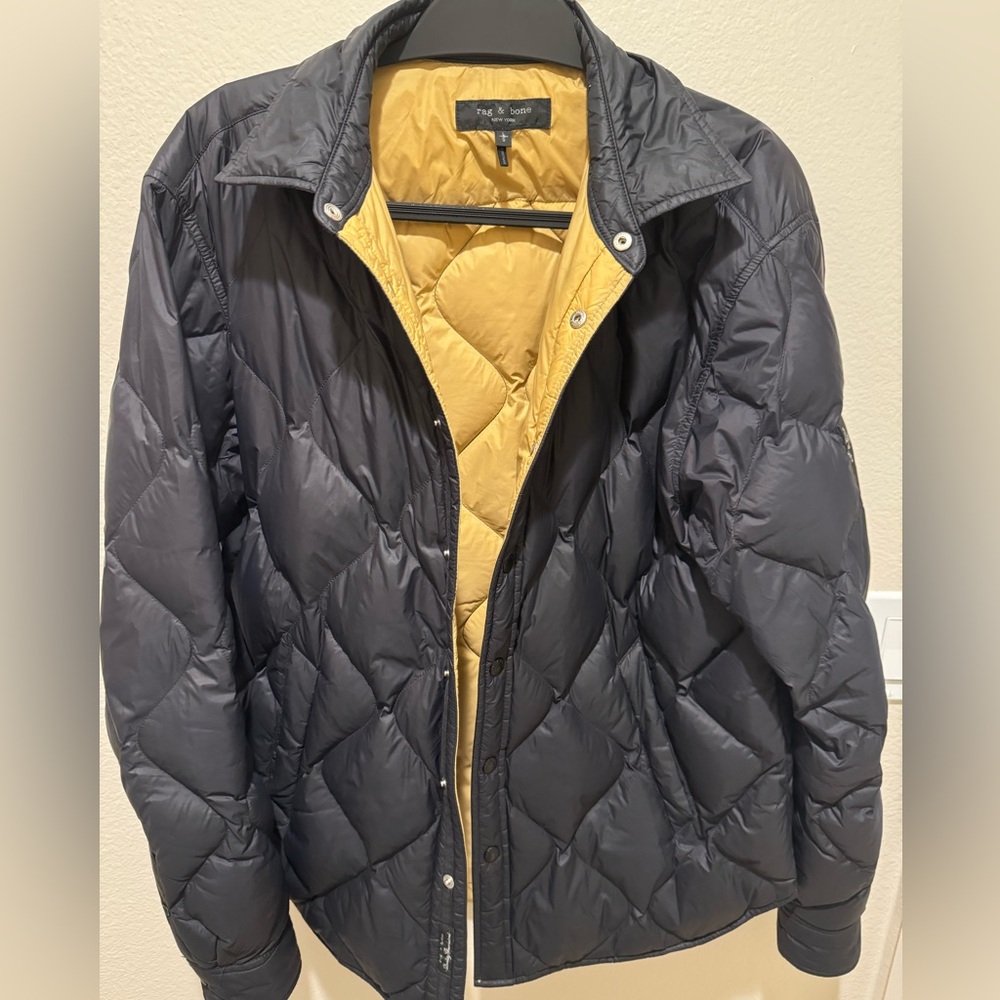 Rag & Bone Black Puffer Jacket with Gold Interior size Large